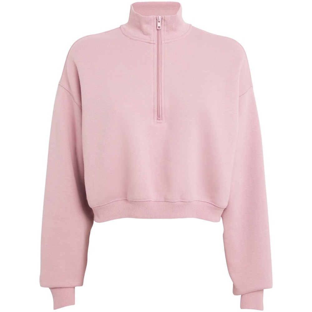 SKIMS Fleece Cropped Half-Zip Sweater Dusk Pink Medium